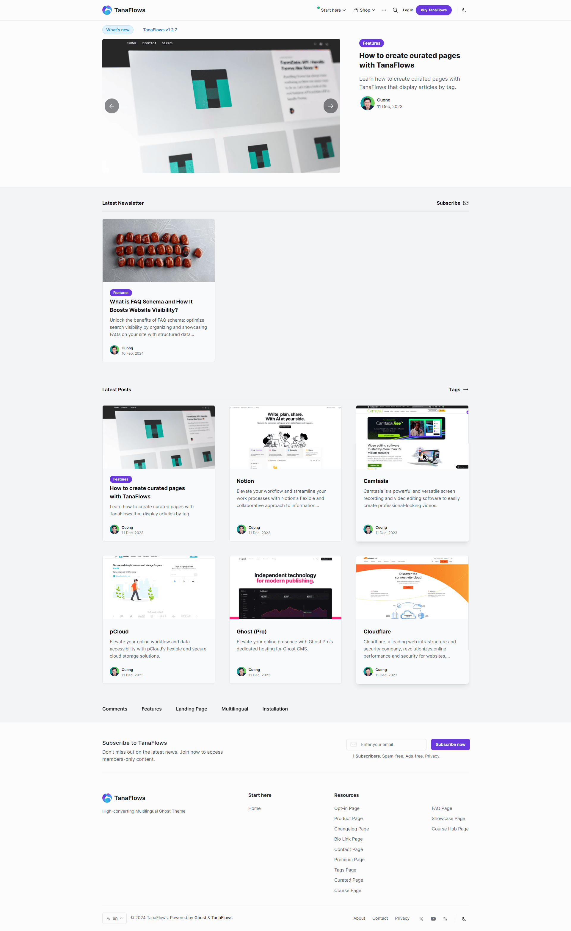Instructions for creating a home page for the TanaFlows theme